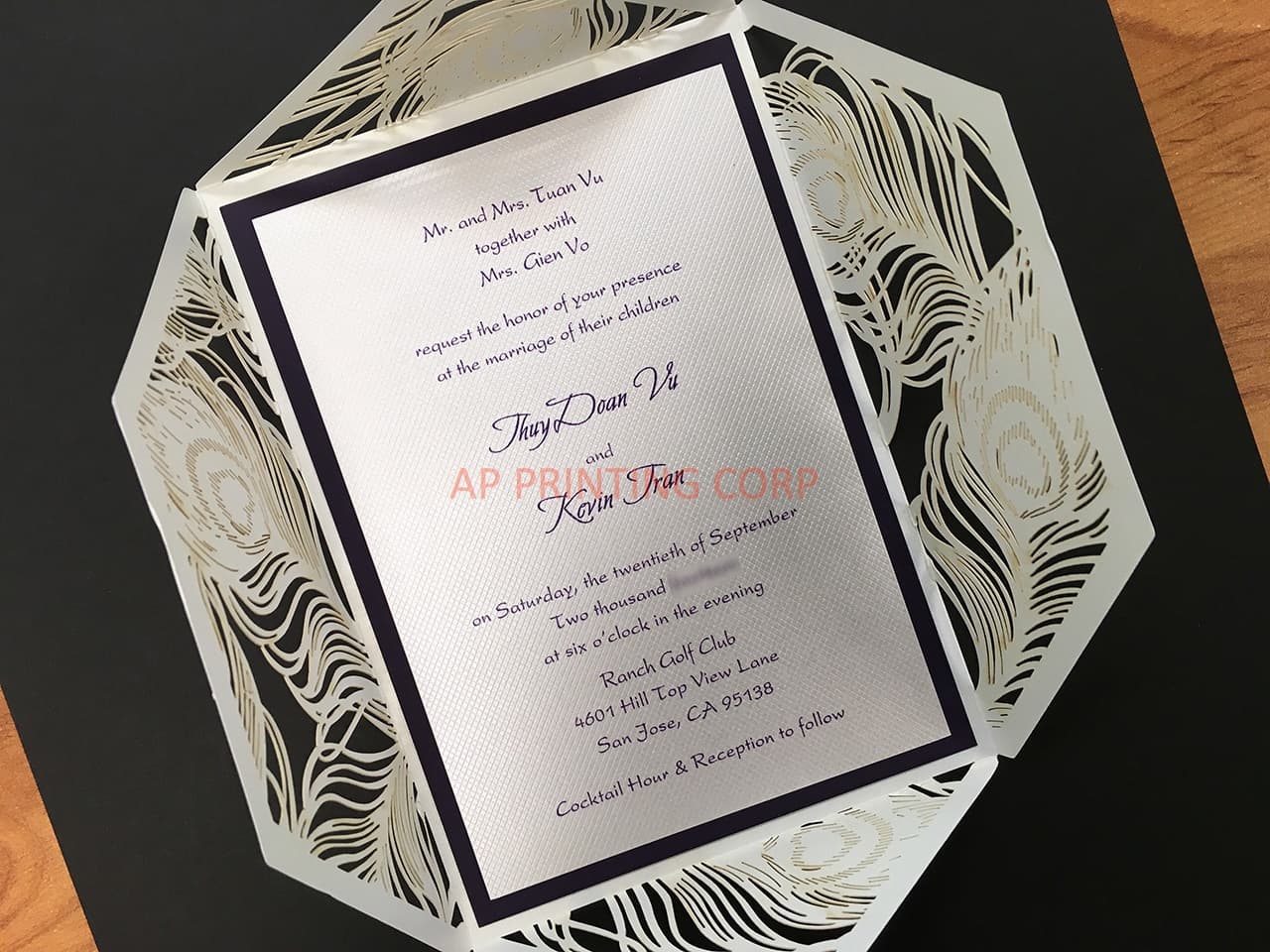 CL-SLIDER-58 M-N Midnight Peony Tall Slider Laser Cut Wedding Invitation