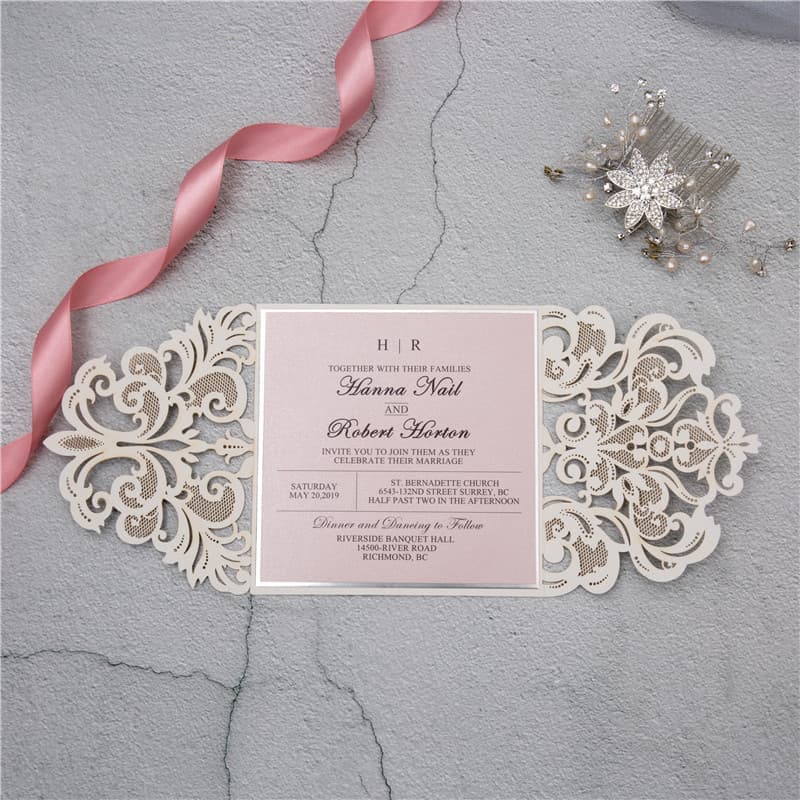 CL-WRAP-66 MPM White Table Setting Lace Laser Cut Wedding Invitation