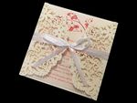 Champagne Gold Damask Laser Cut Pocket Wedding Invitation