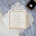 CL-PF-57 M-M White Heart Flourish Pocket Laser Cut Wedding Invitation