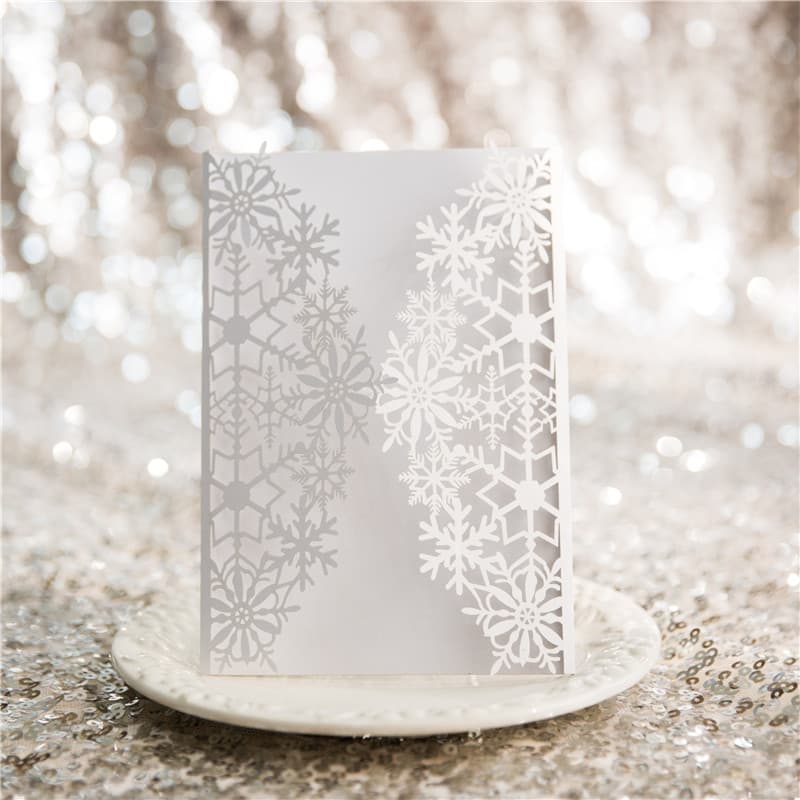 CL-SLIDER-66 MMM White Fleur De Lis Laser Cut Wedding Invitation