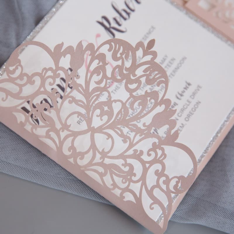 Luxurious Gold Floral Laser Cut Wedding Invitation