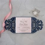 Metallic Gold Laser Cut Pocket with Ribbon Wedding Invitation