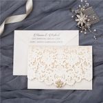White Heart Diamond Drop Laser Cut Wedding Invitation