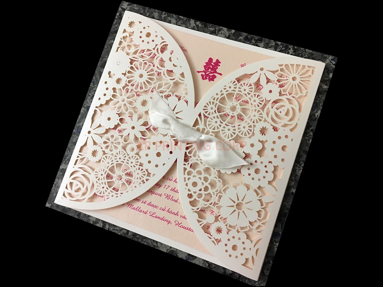 Blush Lace Crown Laser Cut Wedding Invitation