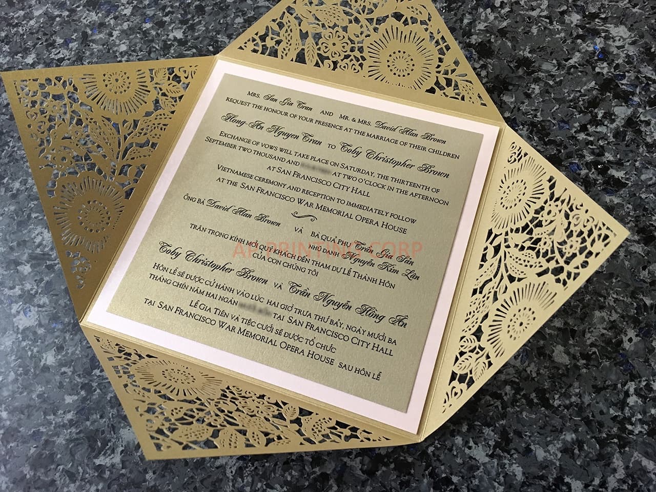 Blush Semicircle Floral Laser Cut Wedding Invitation