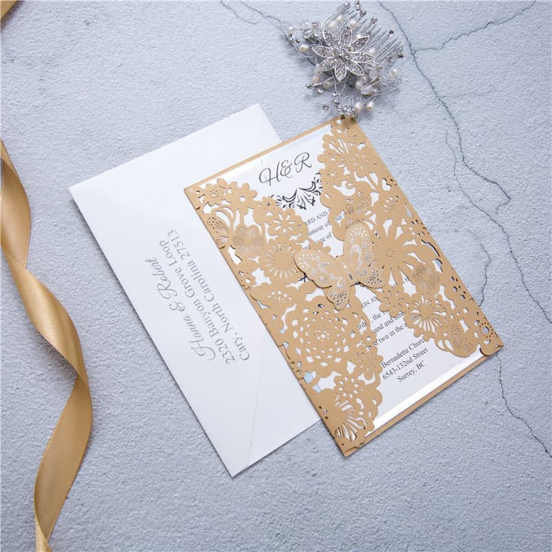 CL-BF-57 M-M Bronze Tree of Love Laser Cut Wedding Invitation