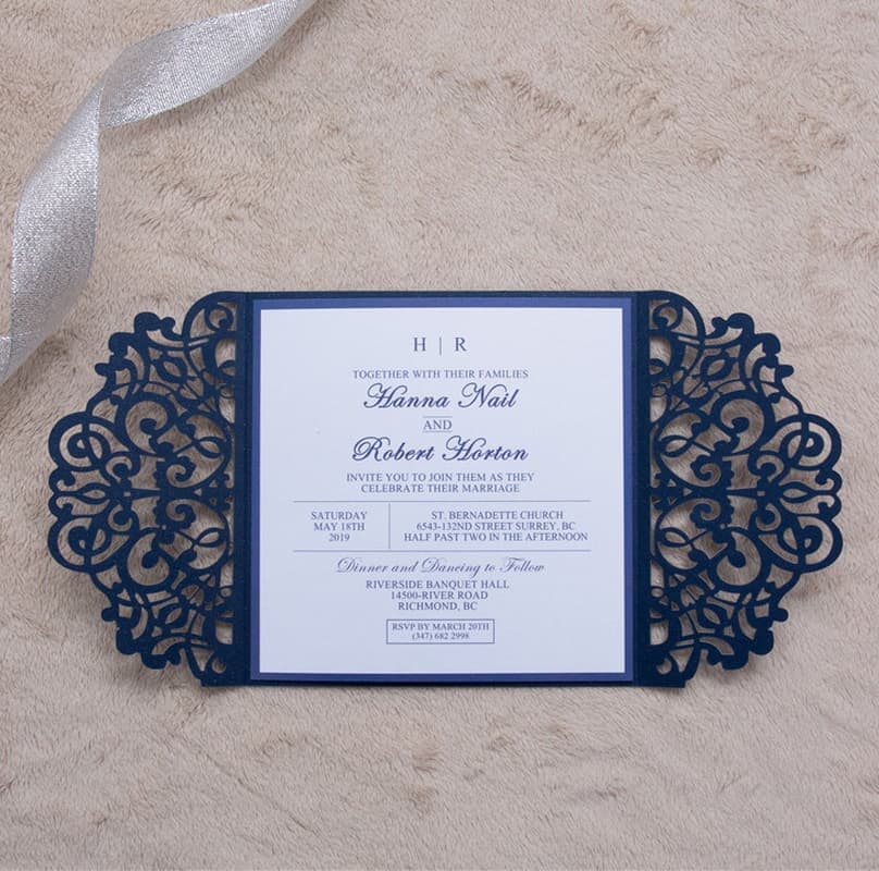 CL-PF-57 M-M Gold Heart Diamond Drop Laser Cut Wedding Invitation