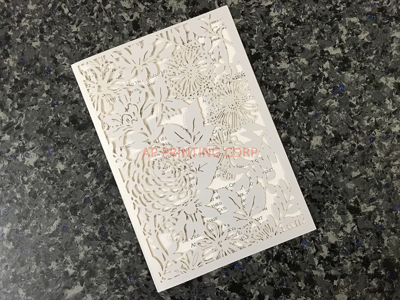 CL-WRAP-57 M-M Gold Flowers and Butterfly Wrap Laser Cut Wedding Invitation