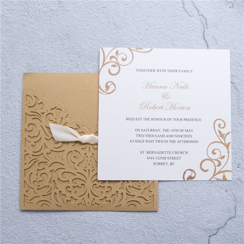CL-WRAP-57 M-N White Flourish Wrap with Ribbon Laser Cut Wedding Invitation