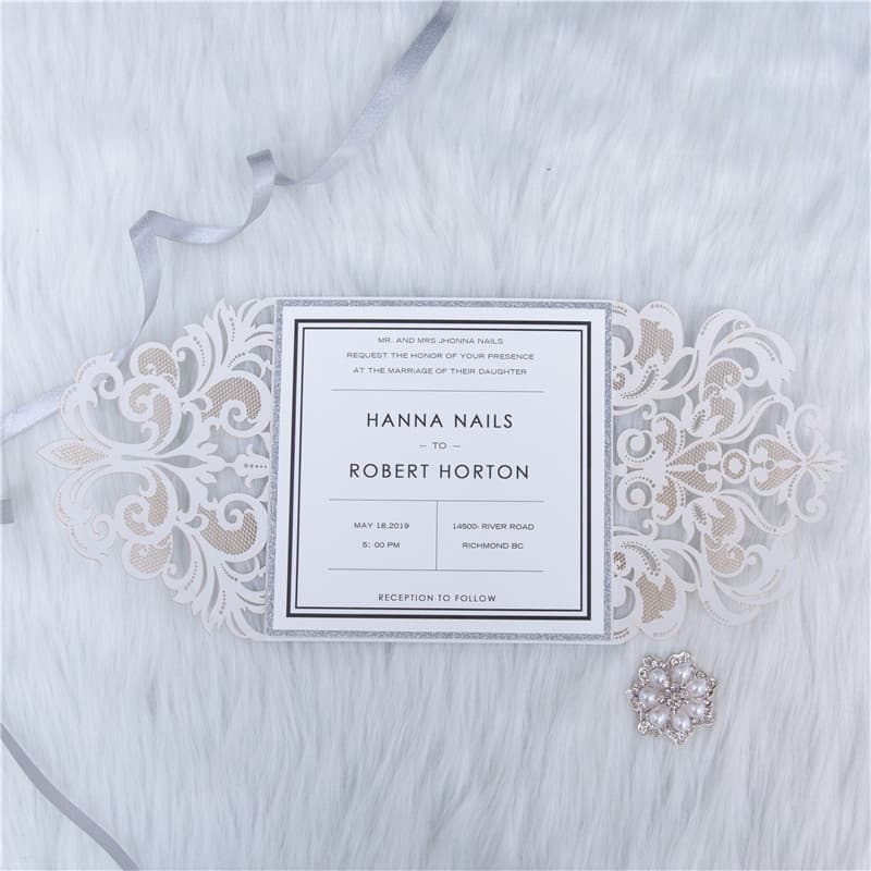 CL-WRAP-66 N-M Ecru Hearts and Cog Circles Laser Cut Wedding Invitation