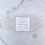 CL-WRAP-66 N-M Ecru Hearts and Cog Circles Laser Cut Wedding Invitation