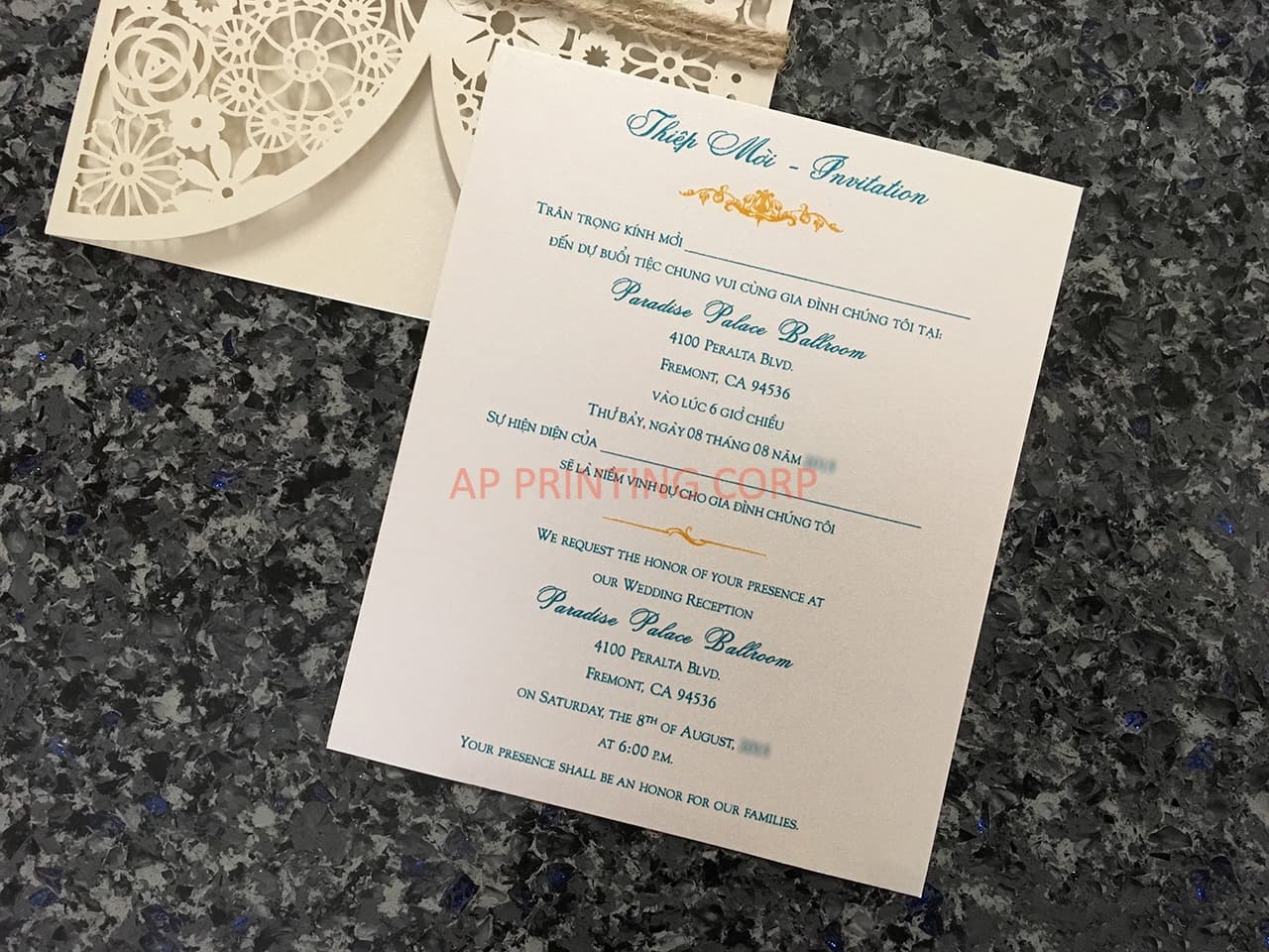 Glittering Navy Lace Laser Cut Wedding Invitation