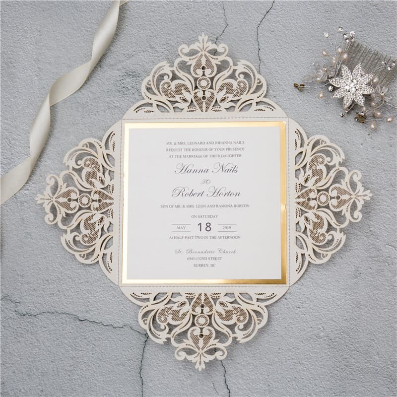 Navy Floral Wrap Laser Cut Wedding Invitation