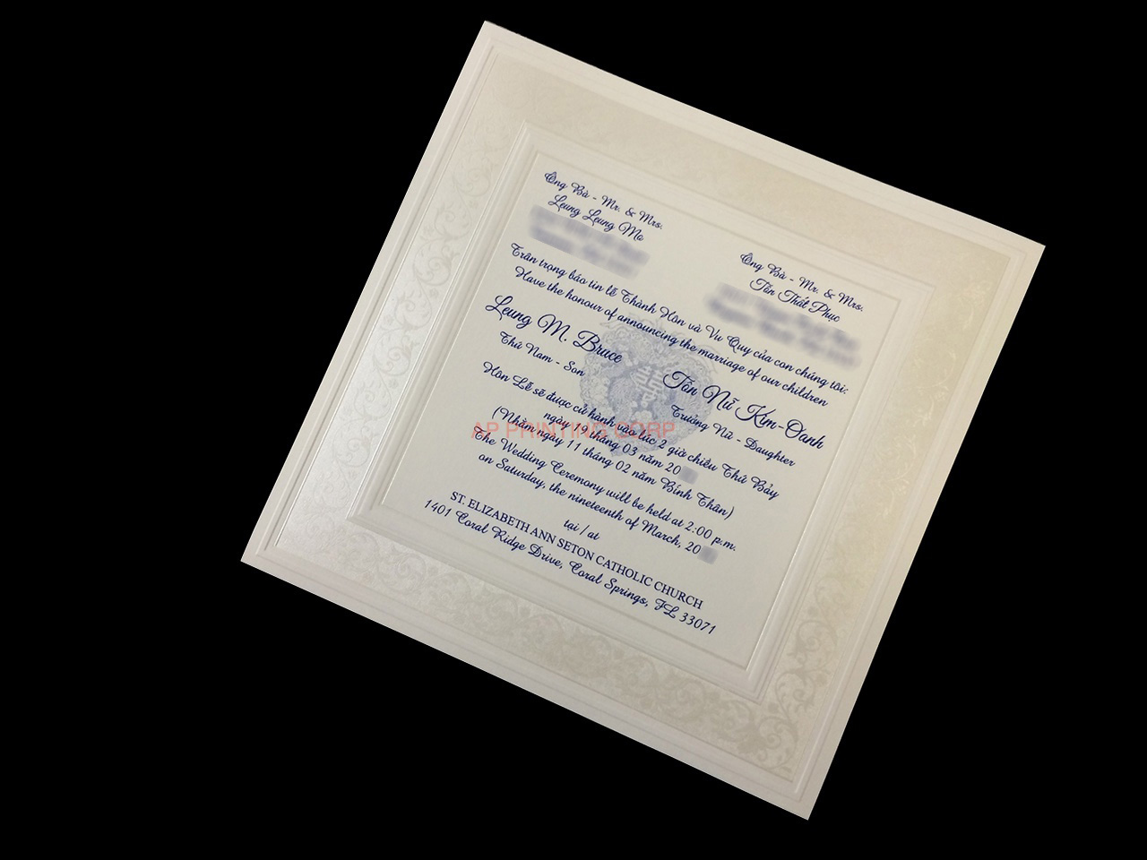 Fancy Pearl Border [CC-25] Vietnamese & English Wedding Invitation