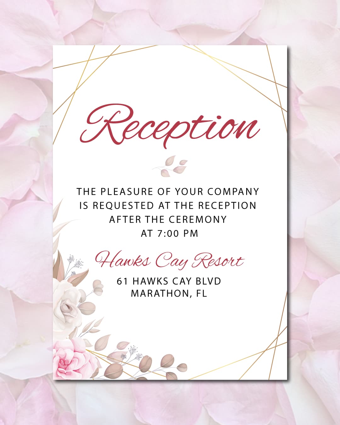 Inspirational Pink Flowers Simple Flat 5x7 Wedding Invitation