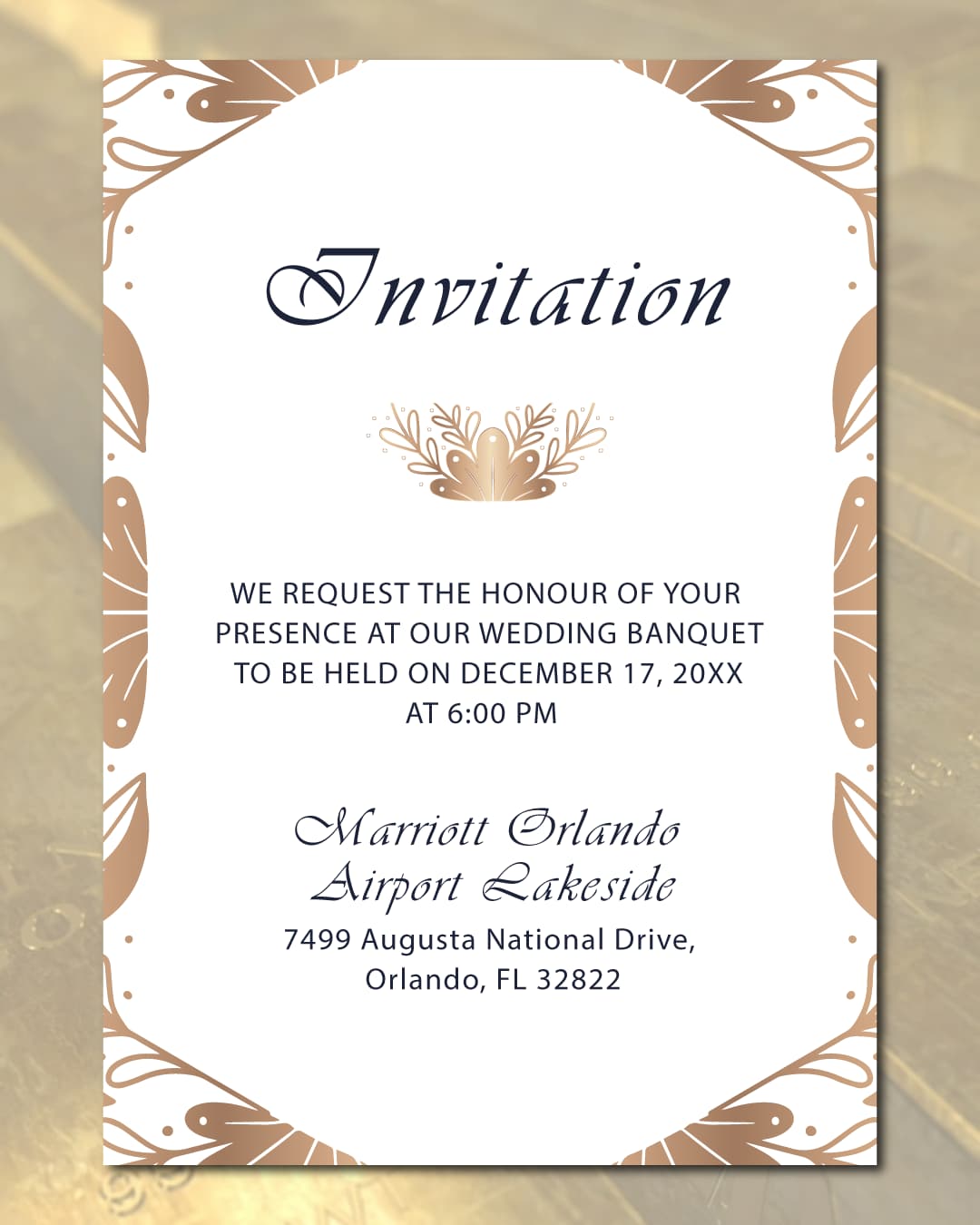 Gold Plated Leaves Simple Flat 5x7 Wedding Invitation