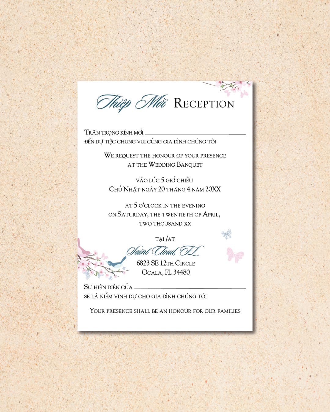 Invitation Birds Vellum Wrapped Vietnamese & English Wedding Invitation