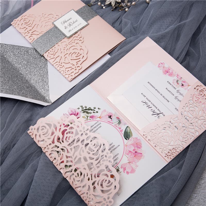 Gorgeous Lace Foil Laser Cut Wedding Invitation