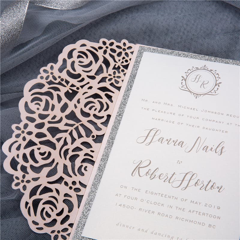 Gorgeous Lace Glittery Laser Cut Wedding Invitation