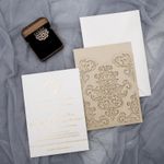 Ivory Laser Cut Floral Wrap Wedding Invitation