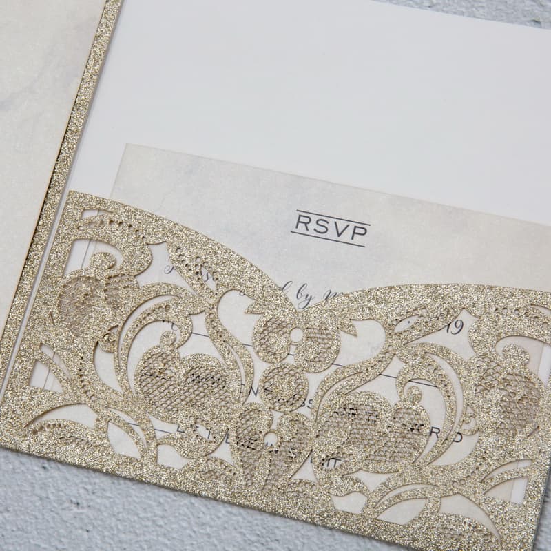 Pearl White Laser Cut Pocket Wedding Invitation