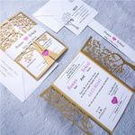 Silver Lace Foil Laser Cut Wrap Wedding Invitation