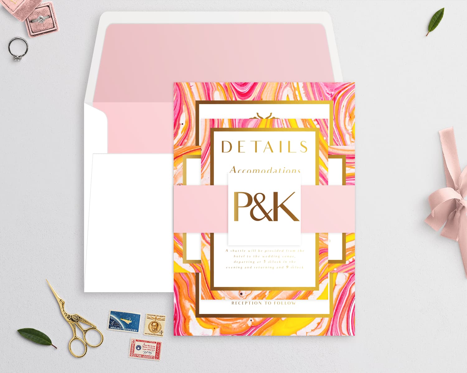 Indian Gold Marble Elegant Wedding Invitations