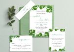 Monstera Green Leaves Spanish & English Elegant Wedding Invitation