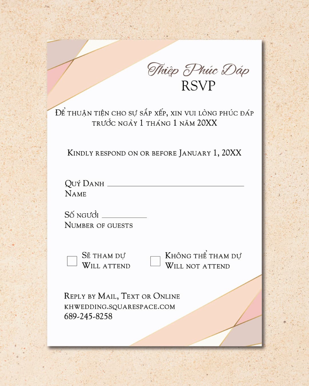 Pastel Colors Invitation Vellum Wrapped Vietnamese & English Wedding Invitation