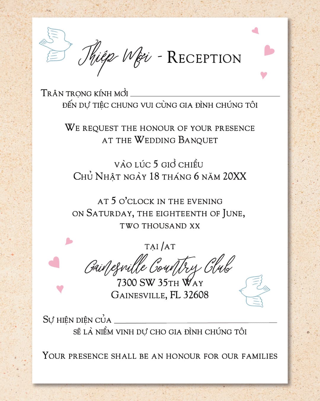 Beautiful Doves Vellum Wrapped Vietnamese & English Wedding Invitation
