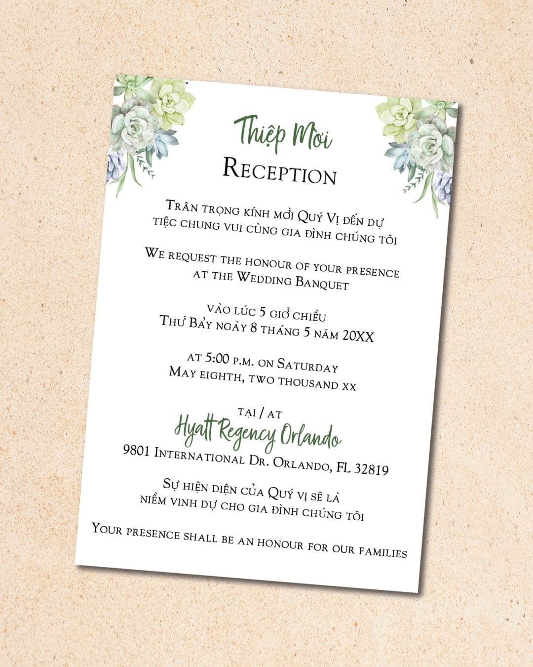 Beautiful Aquatic Flower Vellum Wrapped Vietnamese & English Wedding Invitation
