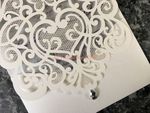 White Heart Diamond Drop Laser Cut Wedding Invitation