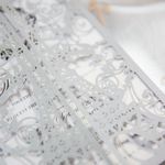 CL-SLIDER-57 M-N White Lotus with Ribbon Laser Cut Wedding Invitation