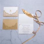 CL-PF-57 MMM White Peacock Feather Pocket Laser Cut Wedding Invitation