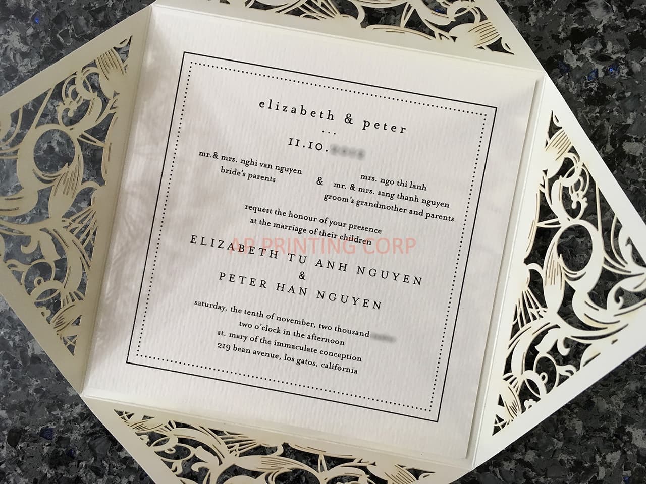 Burgundy Rose Laser Cut Wrap Wedding Invitation