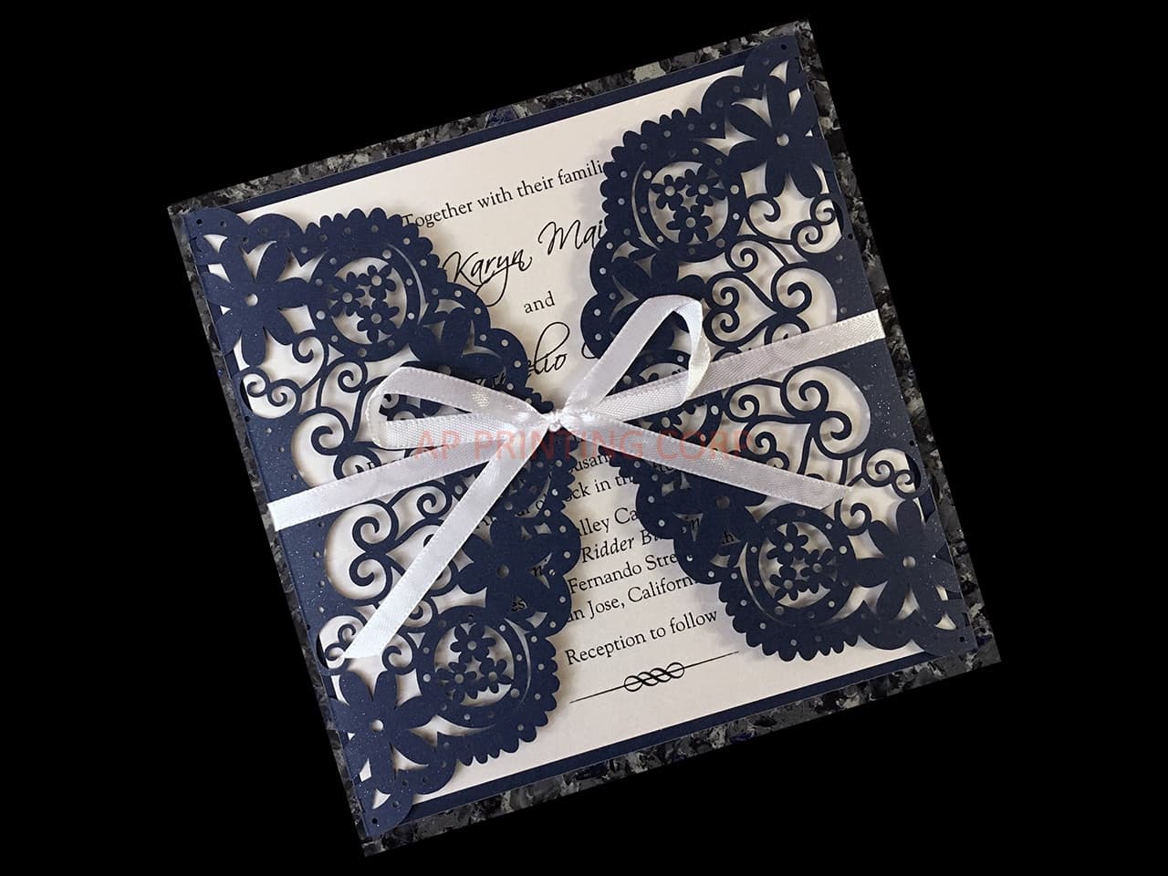 Champagne Glittery Laser Cut Pocket Wedding Invitation