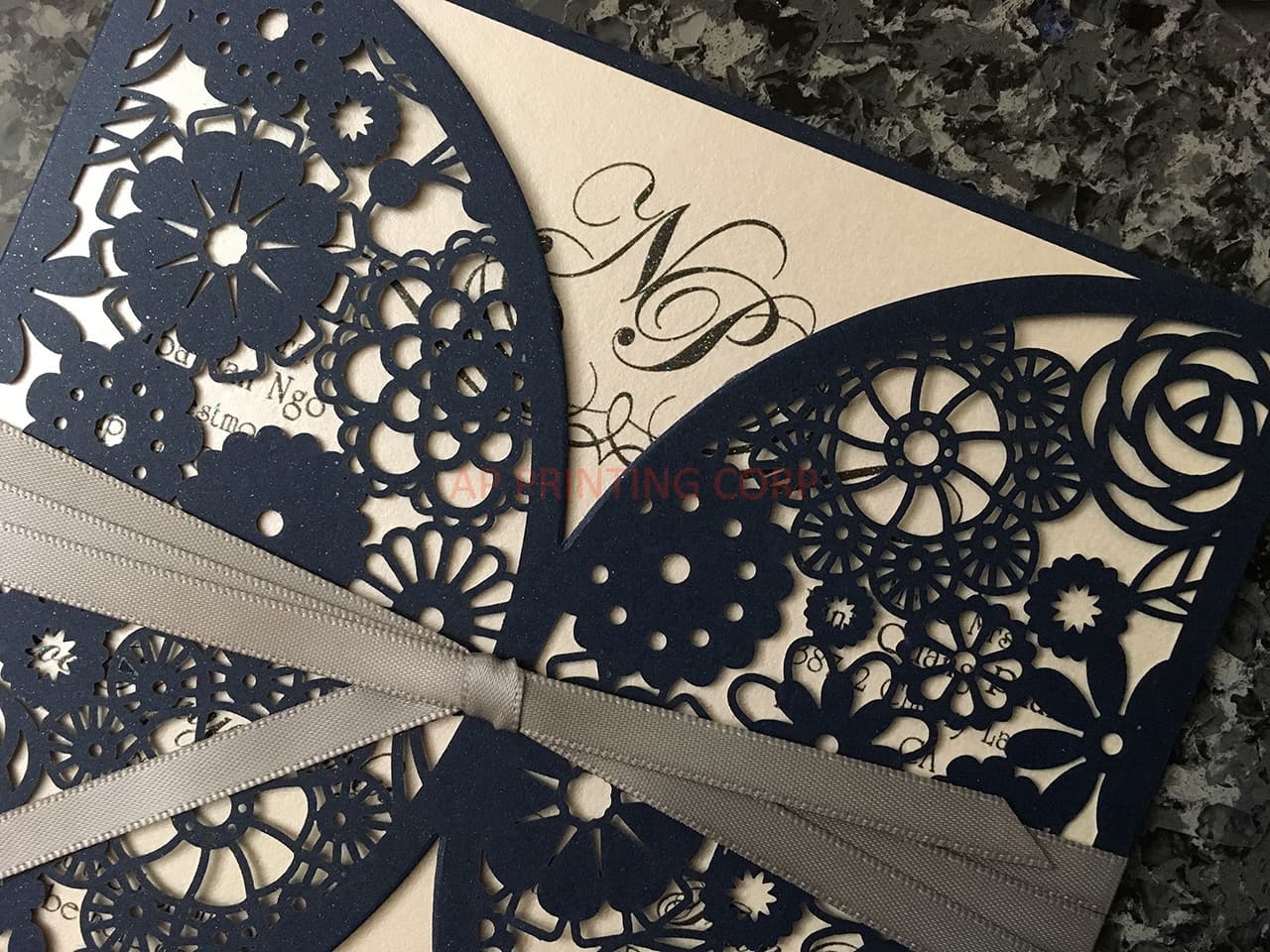Glittery Lace Laser Cut Wrap Wedding Invitation