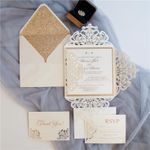 CL-PF-57 M-M White Heart Flourish Pocket Laser Cut Wedding Invitation