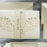 Gold Heart Flourish Pocket Laser Cut Vietnamese & English Wedding Invitation