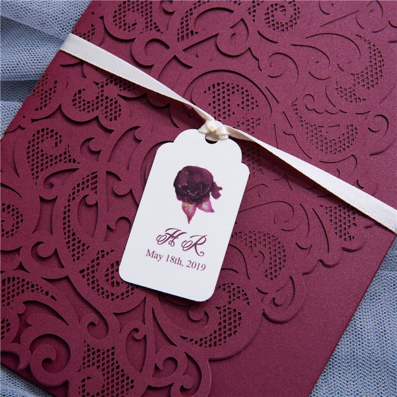 Ivory Floral Laser Cut Wrap Wedding Invitation