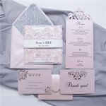 Silver Lace Glittery Laser Cut Wrap Wedding Invitation