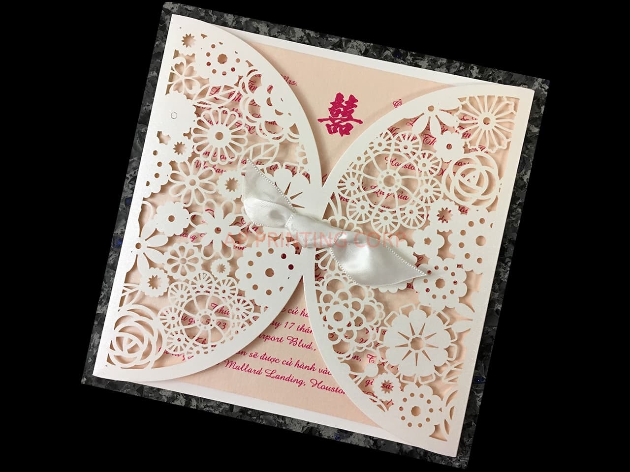 Blush Lace Crown Laser Cut Wedding Invitation