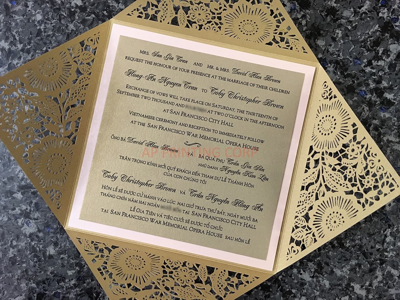 Blush Semicircle Floral Laser Cut Wedding Invitation
