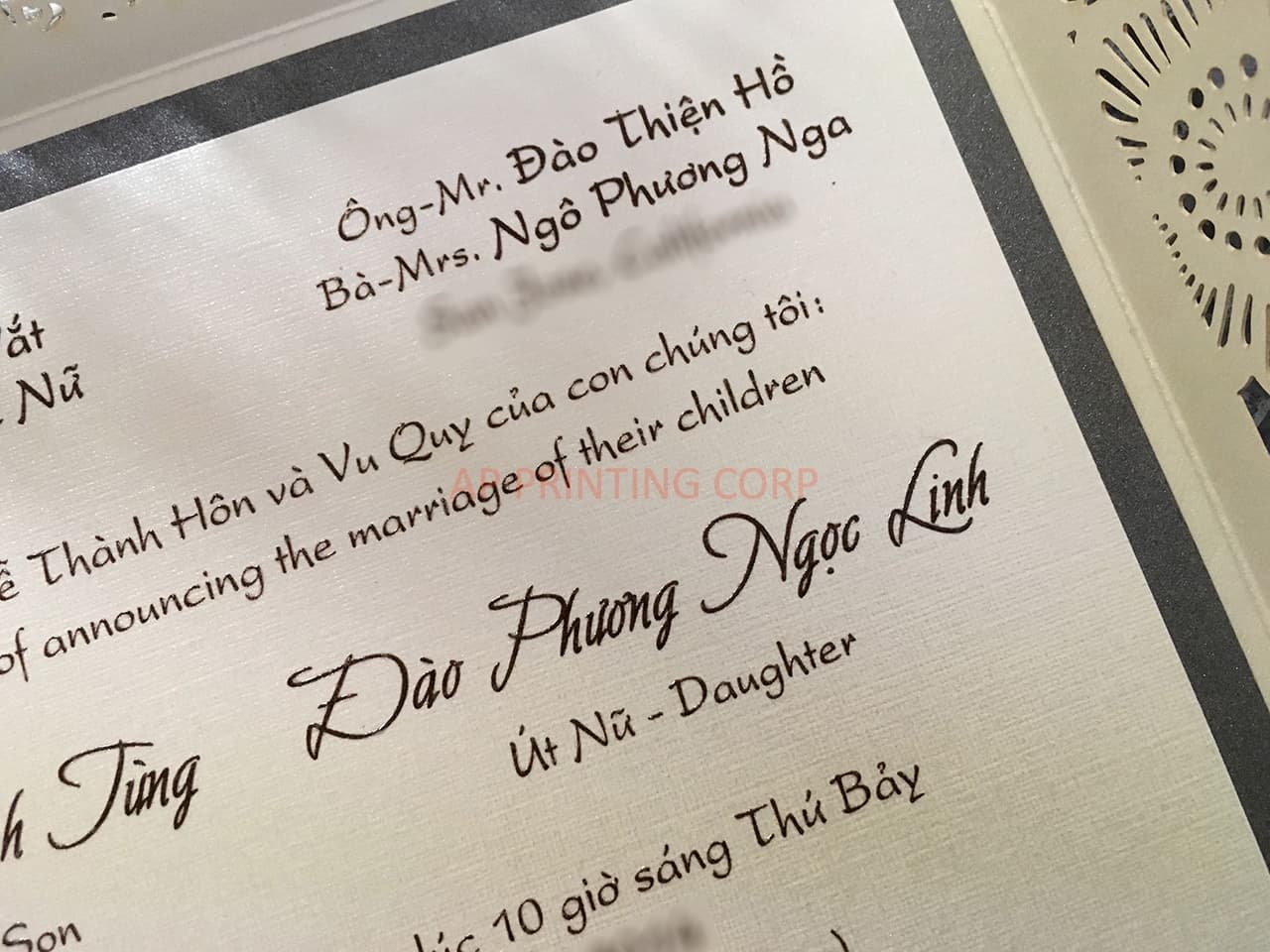 Bride and Groom under Heart Tree Laser Cut Wedding Invitation