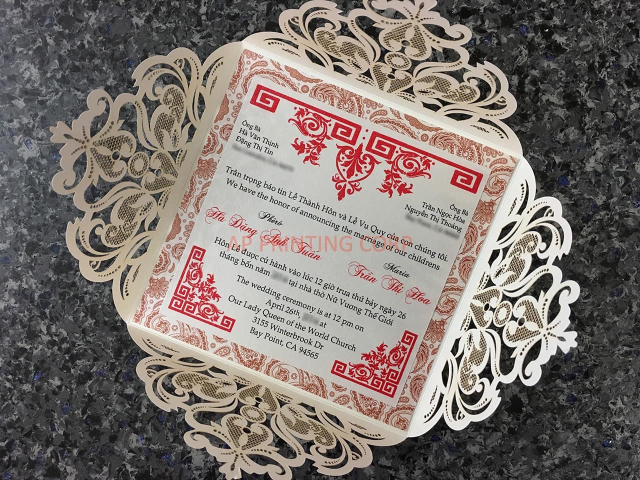 Bride and Groom under Tree Laser Cut Wedding Invitation