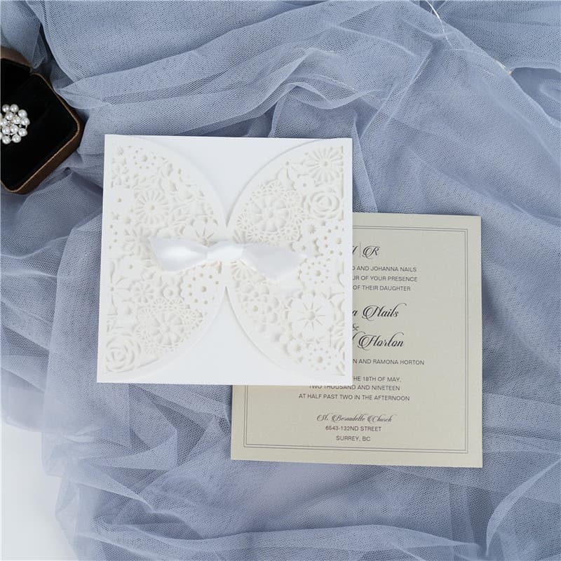 CL-SLIDER-58 M-M Red Peony Tall Slider Laser Cut Wedding Invitation