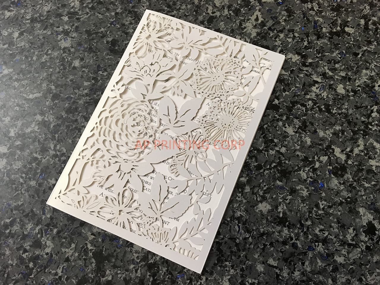 CL-WRAP-57 M-M Gold Flowers and Butterfly Wrap Laser Cut Wedding Invitation