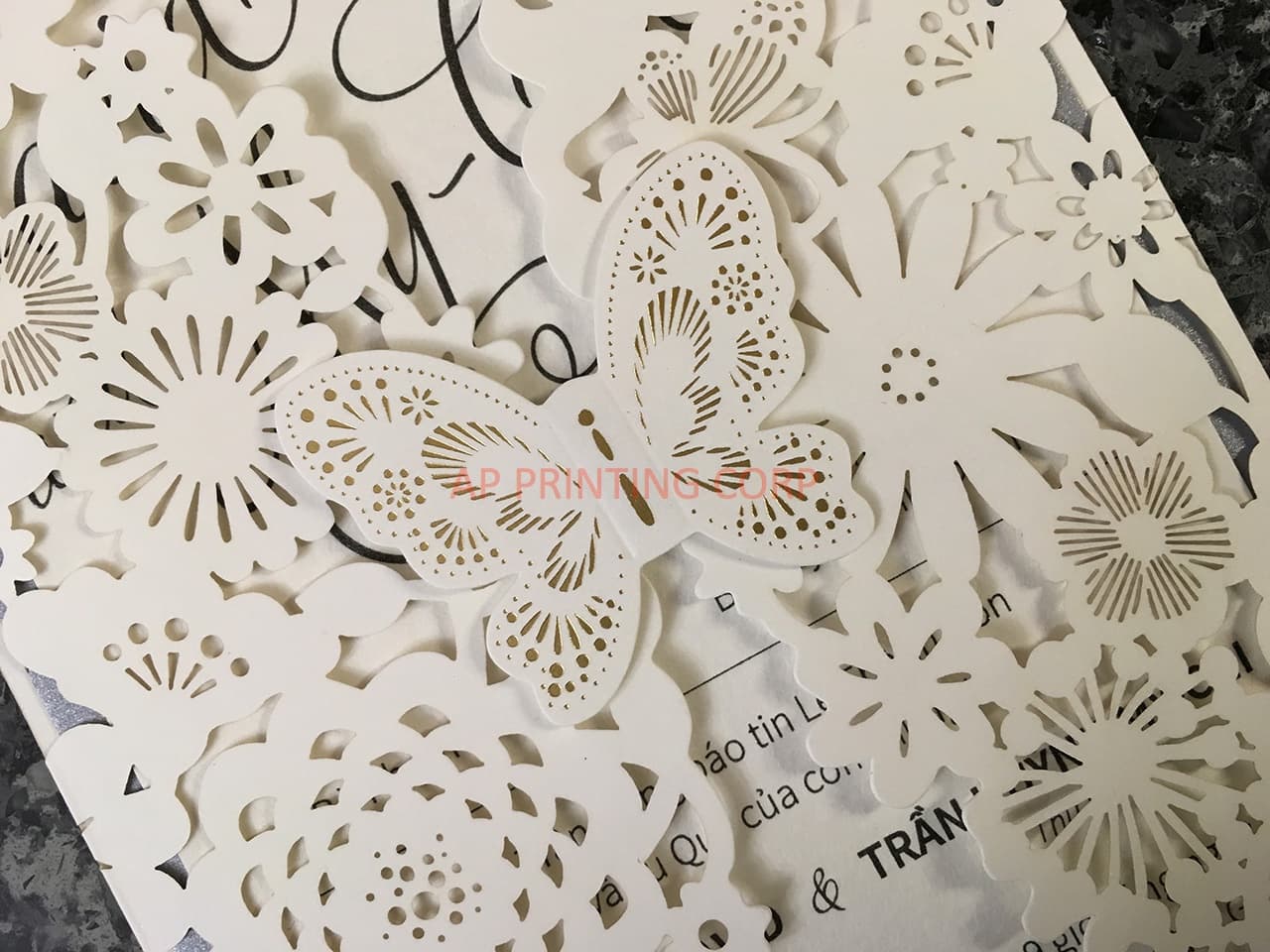 CL-WRAP-66 N-M Ecru Hearts and Cog Circles Laser Cut Wedding Invitation