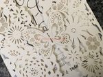 CL-WRAP-66 N-M Ecru Hearts and Cog Circles Laser Cut Wedding Invitation